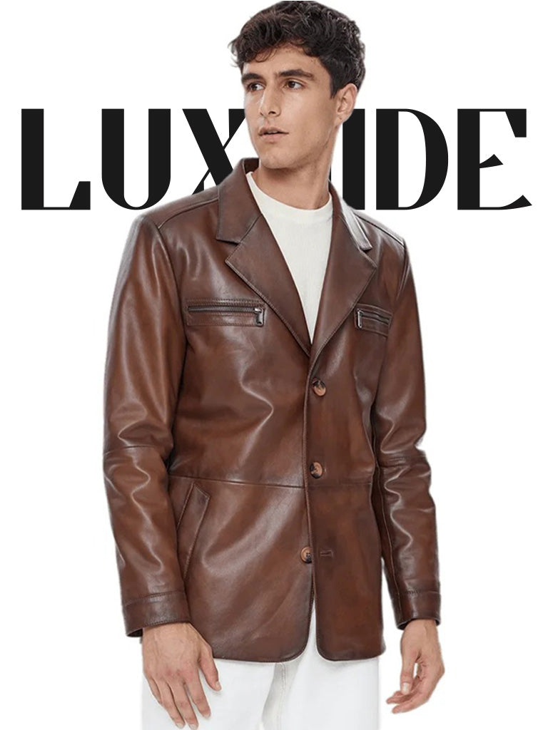 Mens Brown Leather Blazer