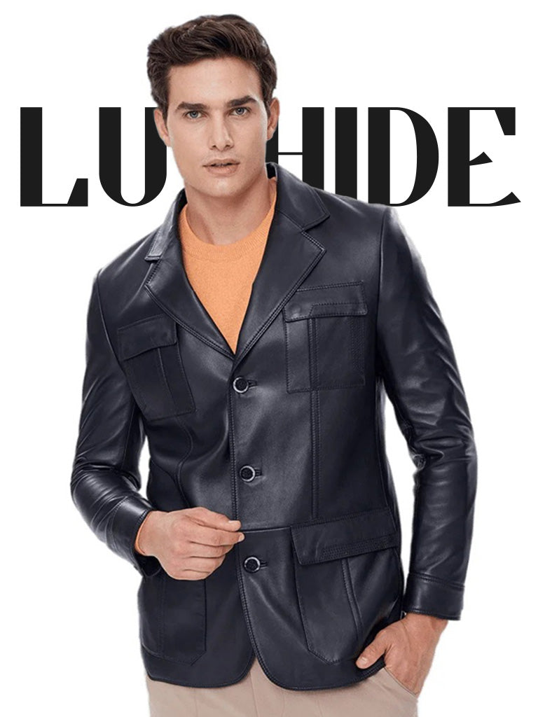 Mens Black Leather Blazer