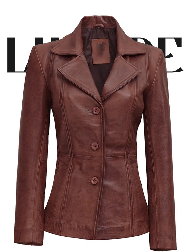 Womens Brown Leather Blazer