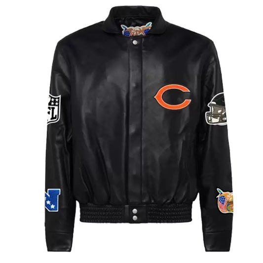Men’s Jeff Hamilton Black Chicago Bears Leather Full-Snap Jacket