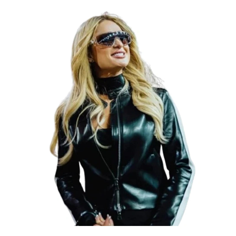 2024 Las Vegas GP Paris Hilton Black Leather Jacket