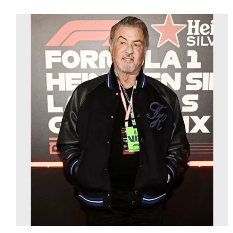 2024 Las Vegas GP Sylvester Stallone Black Varsity Jacket