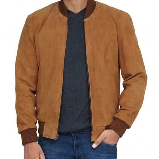 Men’s Bomber Brown Suede Leather Jacket