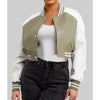 Women’s Olive Green and White Leather Varsity Jacket