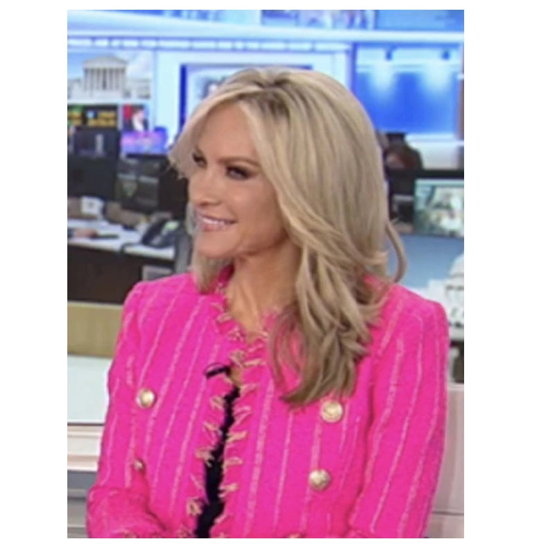 America’s Newsroom Dana Perino Pink Tweed Stripe Frayed Trim Jacket