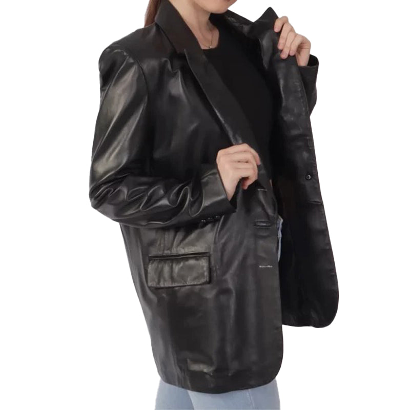 Women’s Black Leather Blazer