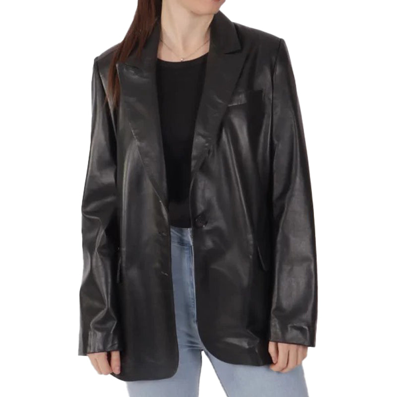 Women's Black Leather Blazer