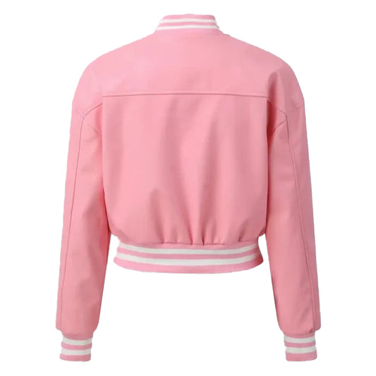 Women’s Pink Leather Varsity Jacket