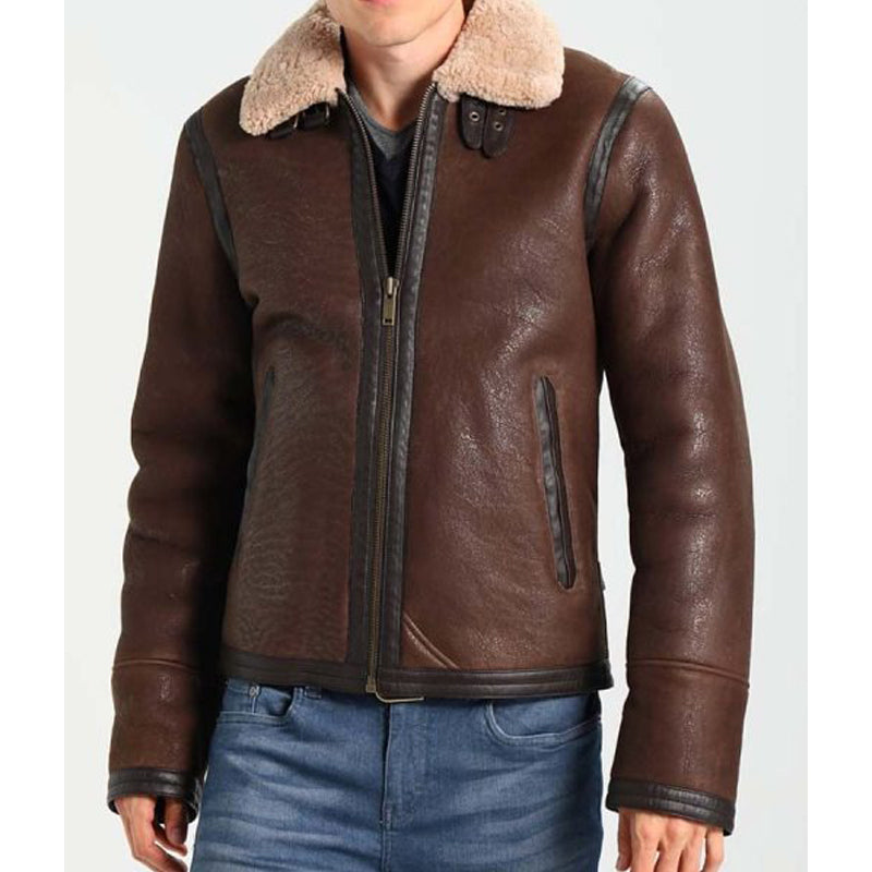 Mens Dark Brown Aviator Leather Jacket