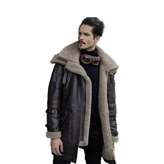 Men’s Shearling Aviator Fur Long Coat