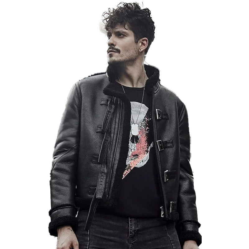Men’s Black Sheepskin Motorcycle Leather Jacket