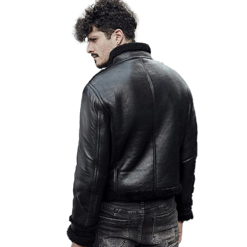 Men’s Black Sheepskin Motorcycle Leather Jacket