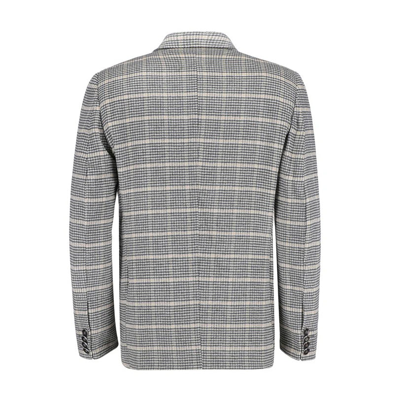 Beige & Black Houndstooth Patterned Cashmere Blazer