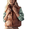 Women's-Puffer-Leather-Vest-In-Brown