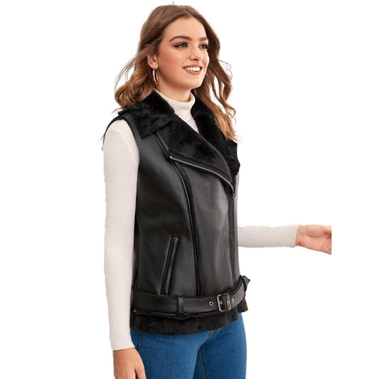 Womens-Shearling-Biker-Leather-Vest