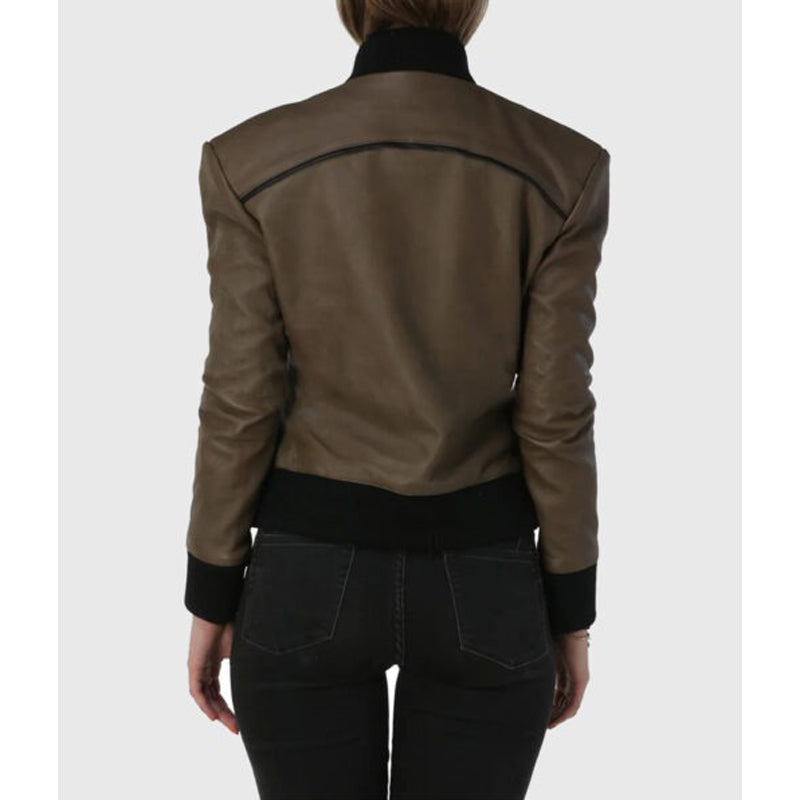 Betty Womens Brown Bomber Leather Jacket