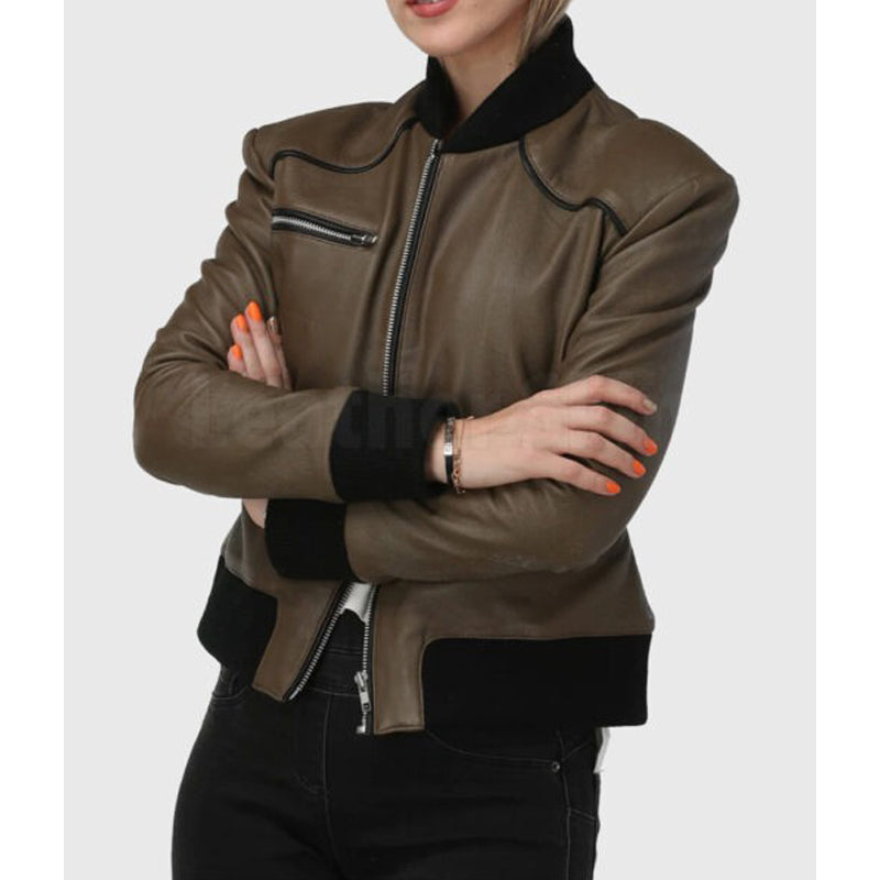 Betty Womens Brown Bomber Leather Jacket