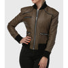 Betty Womens Brown Bomber Leather Jacket
