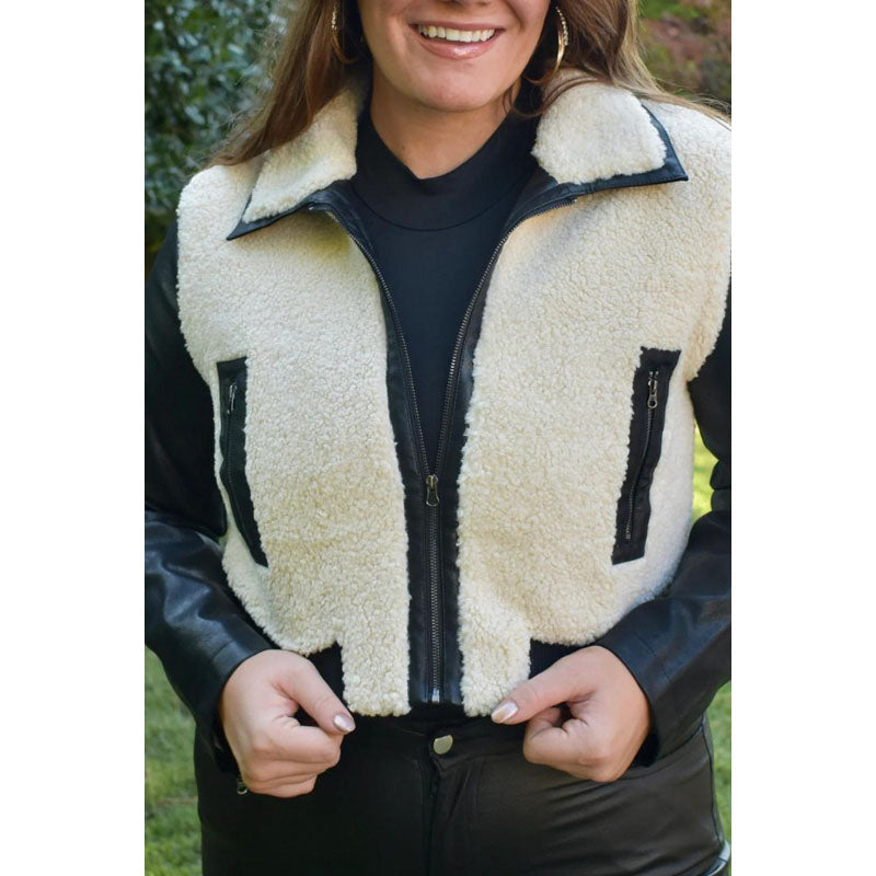 Women’s Black And Cream Sherpa Jacket