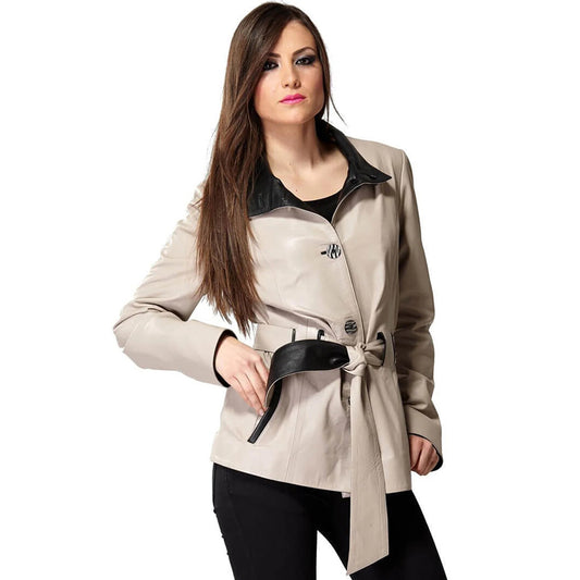 Women’s Real Pearl Bush and Black Leather Coat