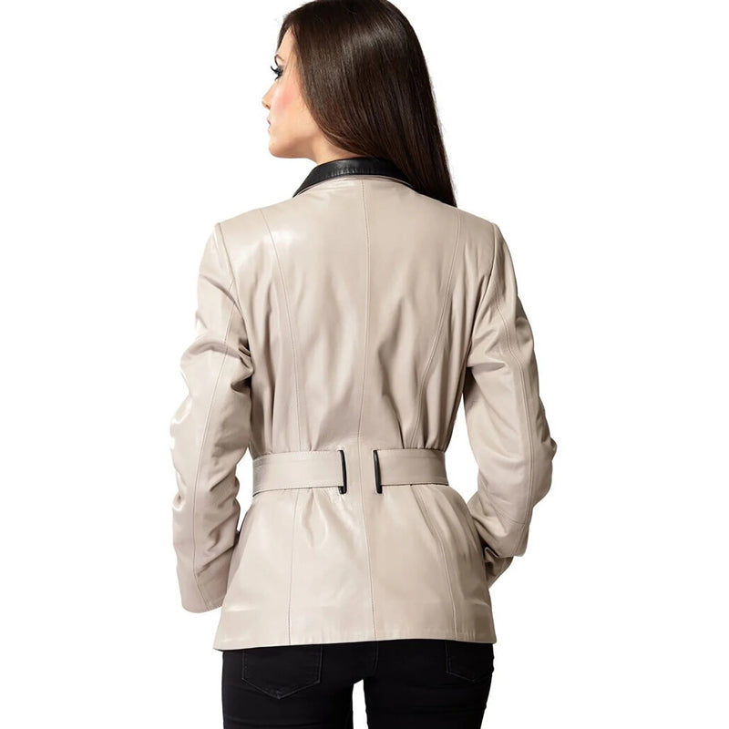 Women’s Real Pearl Bush and Black Leather Coat