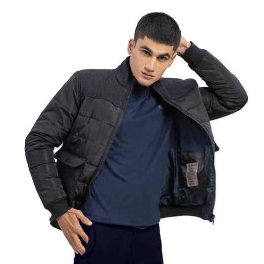 Black Contrasting Wool Puffer Jacket