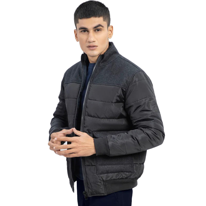 Black Contrasting Wool Puffer Jacket
