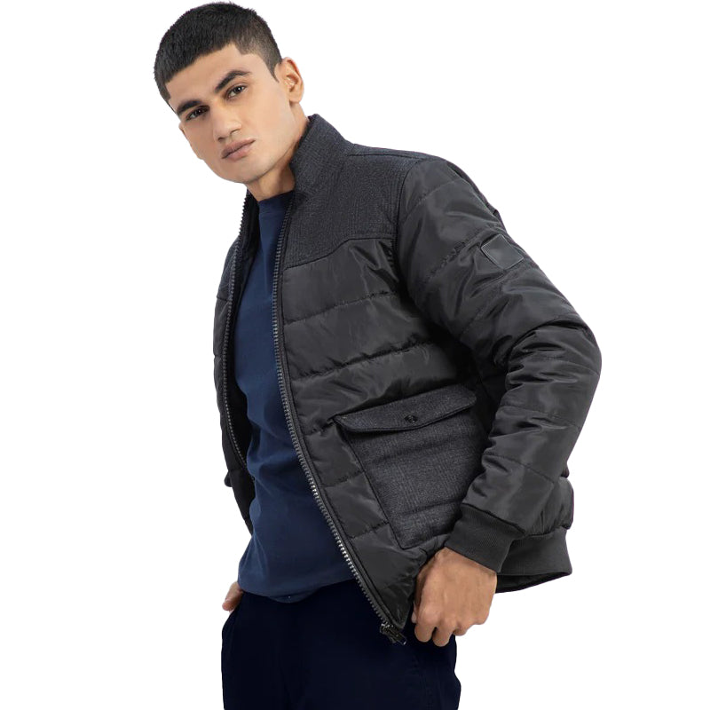 Black Contrasting Wool Puffer Jacket