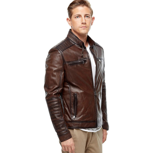 Men’s Real Brown Leather Blackout Fashion Jacket