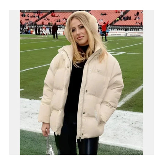 Brittany Mahomes Chiefs Beige Puffer Jacket