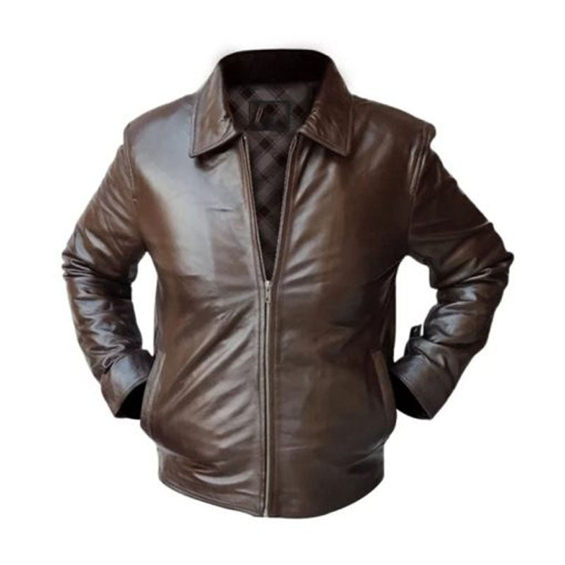 Men Brown Bomber Leather Jacket