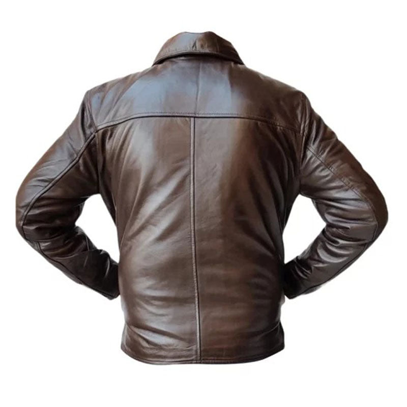 Men Brown Bomber Leather Jacket