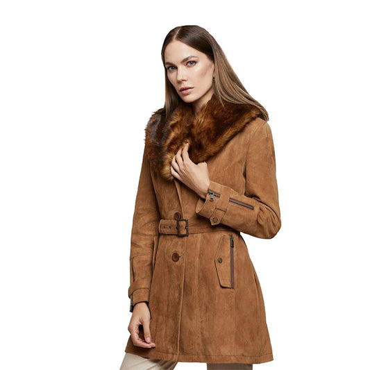 Women’s Real Brown Leather Suede Coat