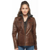 Women’s Real Chocolate Brown Leather Hooded Jacket