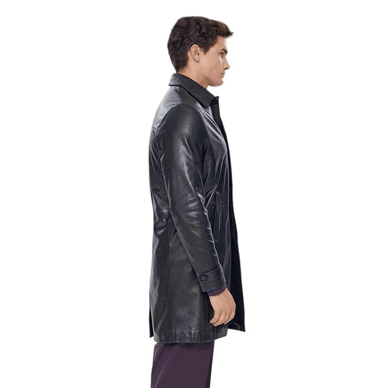 Men’s Real Black Leather Shirt Style Coat