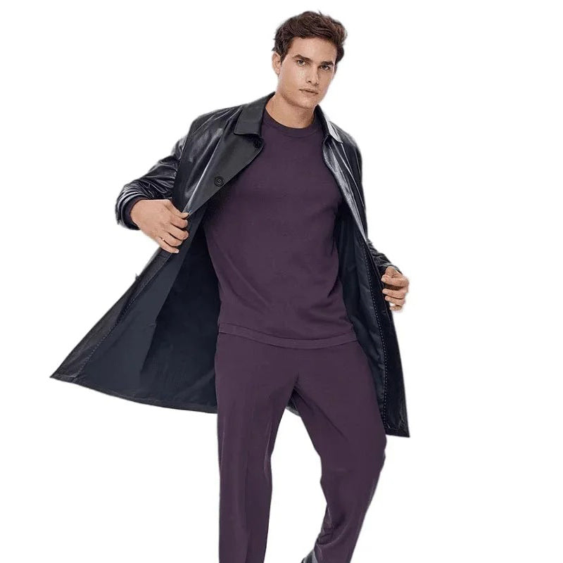 Men’s Real Black Leather Shirt Style Coat