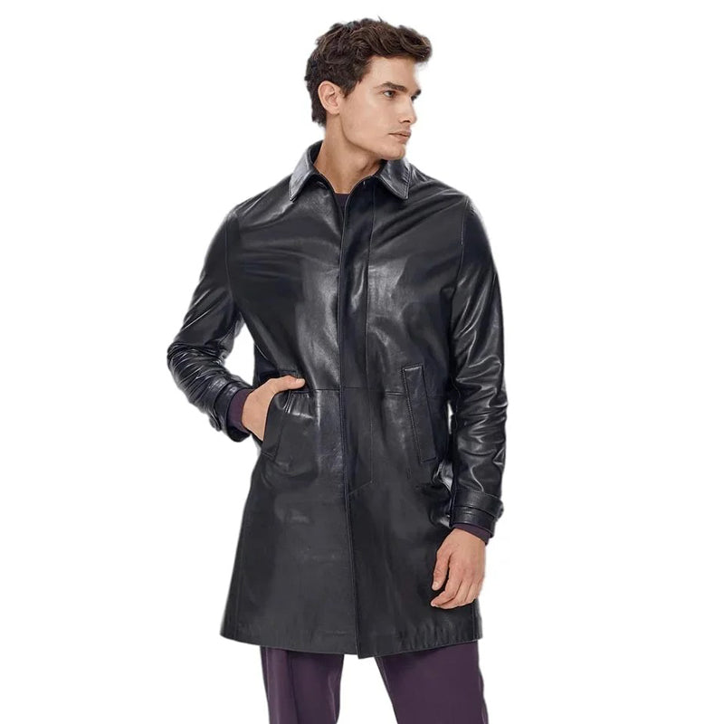 Men’s Real Black Leather Shirt Style Coat