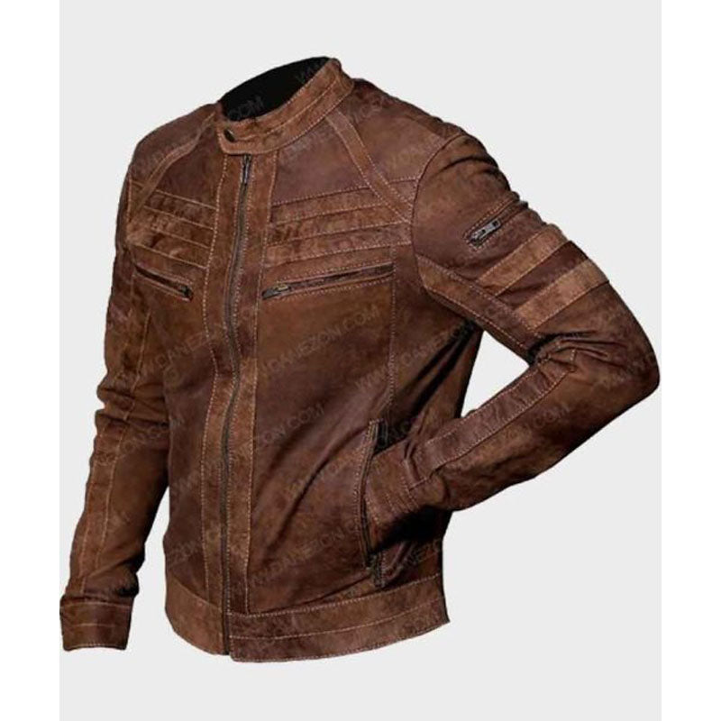 Mens Retro Café Racer Distressed Brown Jacket