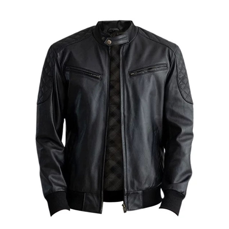Casual Black Leather Bomber Jacket