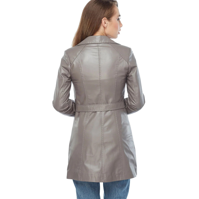 Women’s Real Grey Leather Long Coat
