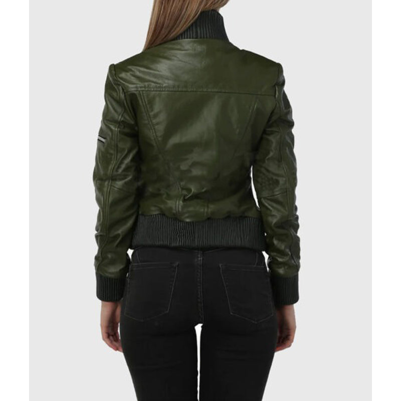 Womens Green Bomber Leather Jacket