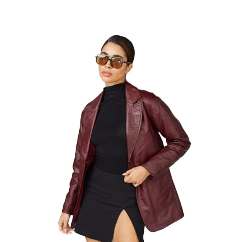 Chic Women’s Maroon Leather Blazer