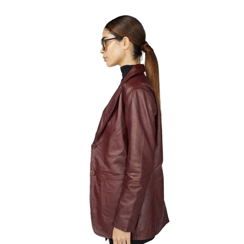 Chic Women’s Maroon Leather Blazer