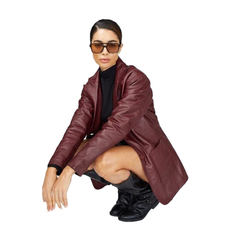 Chic Women’s Maroon Leather Blazer