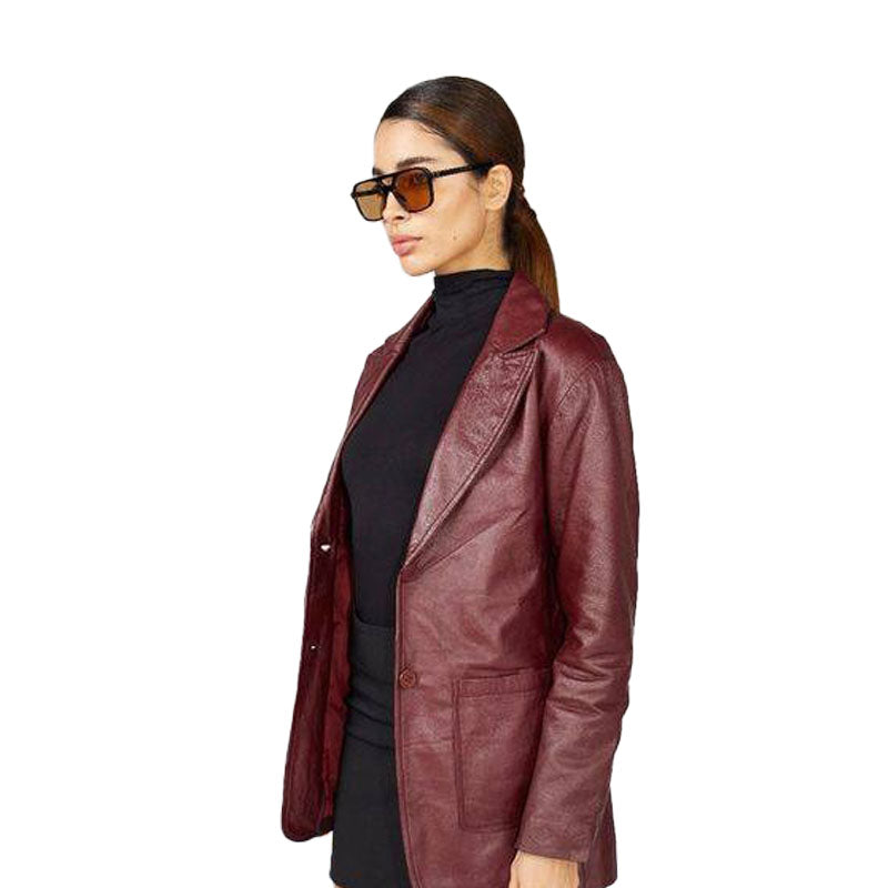 Chic Women’s Maroon Leather Blazer