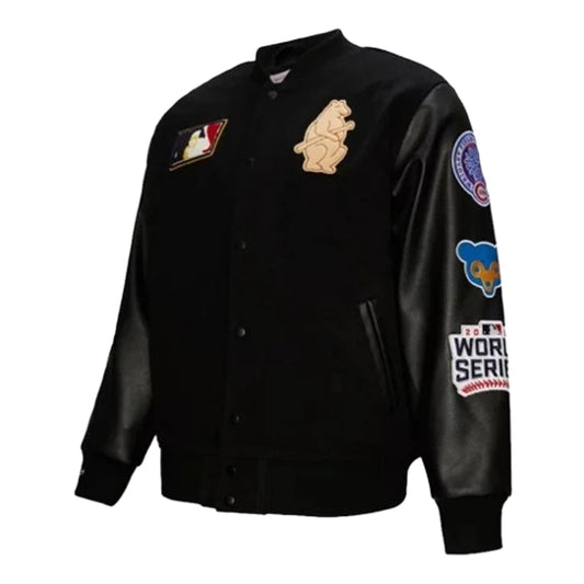 Chicago Cubs Mitchell & Ness Black Blackout Varsity Jacket