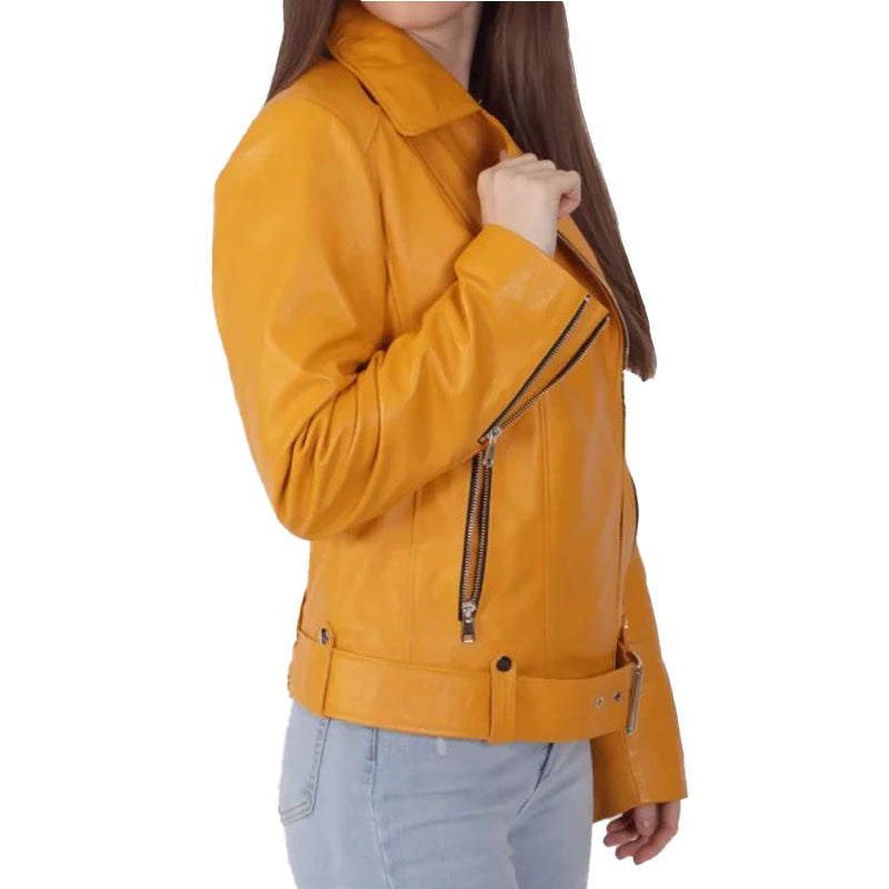 Women’s Yellow Biker Leather Jacket