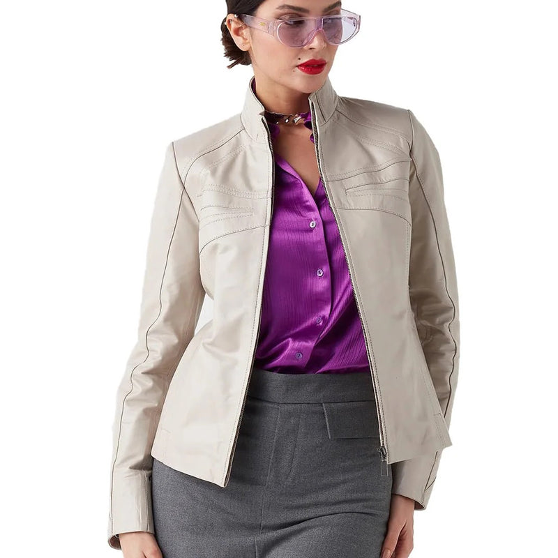 Women’s Real Beige Leather Classy Jacket