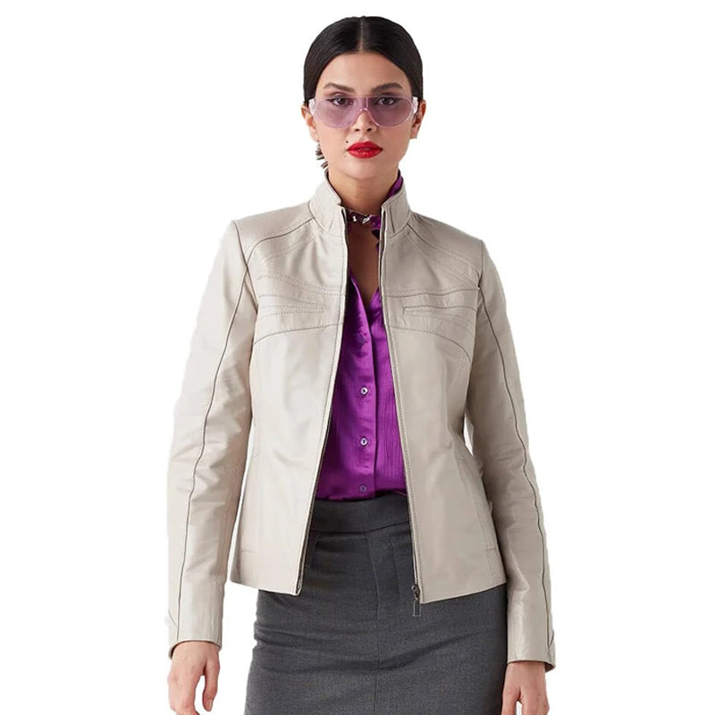 Women’s Real Beige Leather Classy Jacket