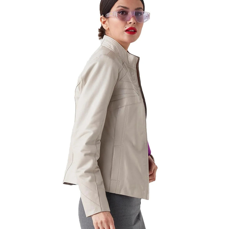 Women’s Real Beige Leather Classy Jacket